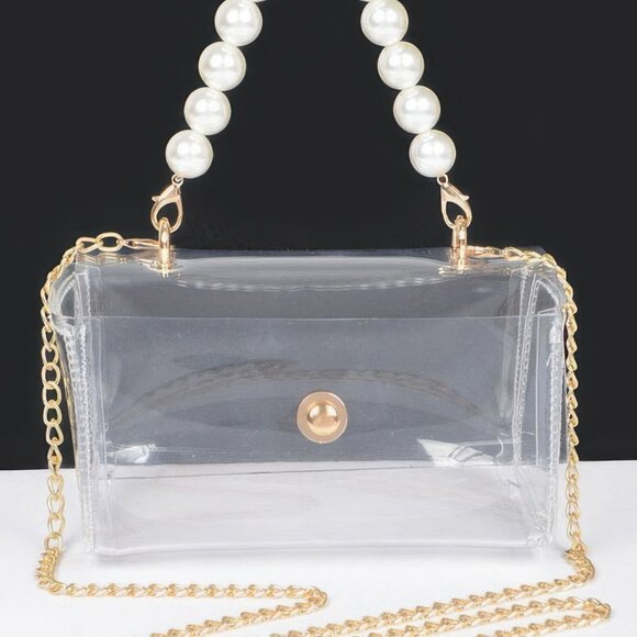 Transparent Pearl Handle Flap Bag - Picture 2 of 2